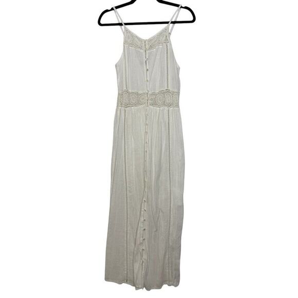Amuse Society M White Lace Trim Maxi Dress Boho Beachy Romantic Festival - Picture 1 of 8